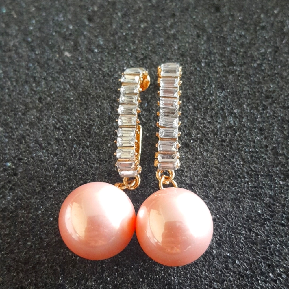 Faux pearl bejeweled drop earrings